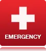 Icon of a white cross on a red square above the word EMERGENCY